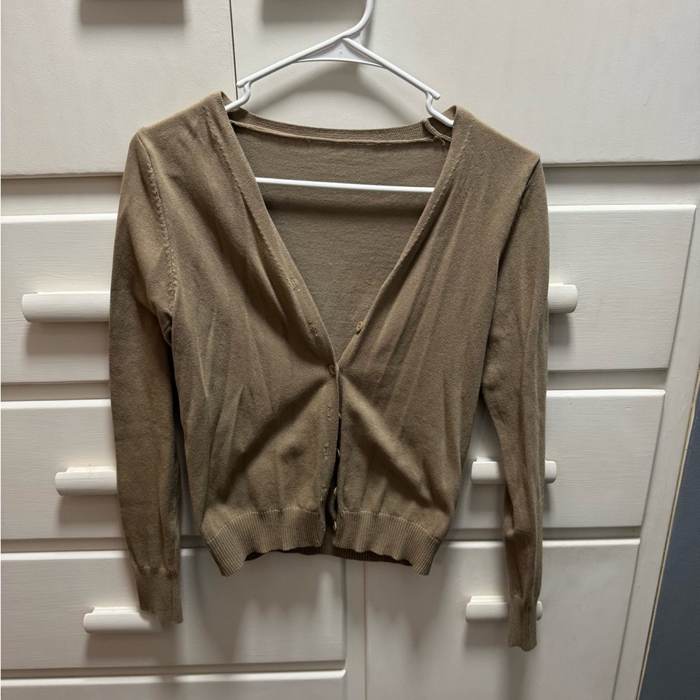 Elegant Tan Button-Up Cardigan